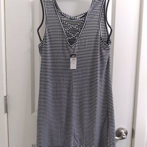 Medium Black and White Striped Crisscross Sleeveless Swing Dress NWT